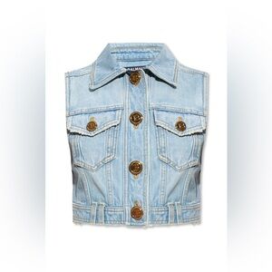 NW/OT BALMAIN 
Cropped Vintage Eco-Designed Denim Vest Jacket
Size: 40